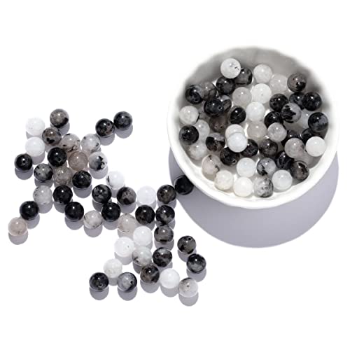 10mm 100pcs Schwarzer Rutilquarz Naturstein Perlen Edelstein Runde Spacer lose Perlen für Schmuck machen DIY Armband Semi Precious Perlen von ACYUNLEI