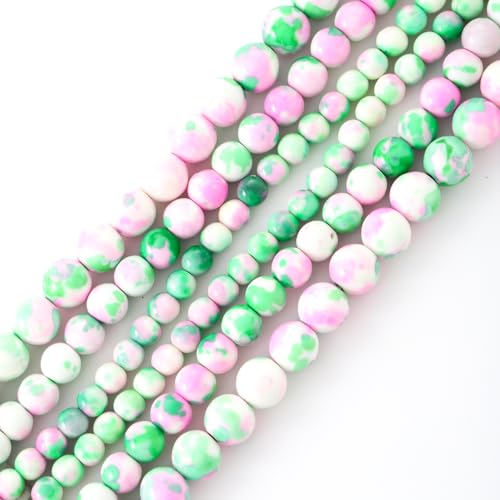 48pcs 8mm Rosa und Grün Glatte Regen Blume Perlen Edelstein Runde lose Perlen für Schmuck Herstellung Armband Zubehör von ACYUNLEI