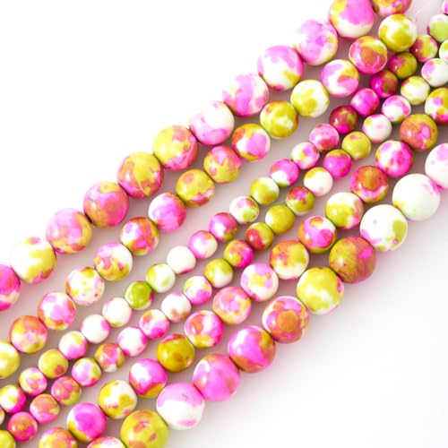 60pcs 6mm Rosa und Grasgrün Glatte Regen Blume Perlen Edelstein Runde lose Perlen für Schmuck Herstellung Armband Zubehör von ACYUNLEI