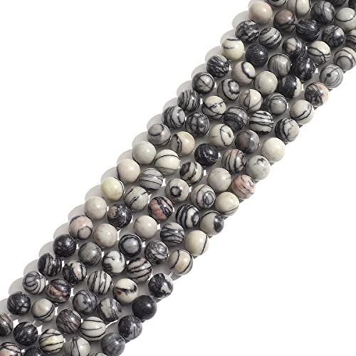 Naturstein 8mm Schwarzes Netzwerk-Zebra Runde Kristall Energie Stein Perlen lose Edelstein DIY glatte Perlen für Armband Halskette Ohrringe Schmuck machen von ACYUNLEI