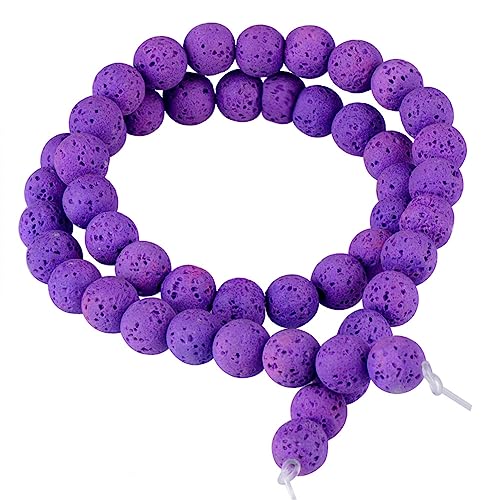 Natursteinperlen zur Schmuckherstellung, rund, glatt, echter violetter Vulkan-Lava-Edelstein, lose Energie, Heilperlen für Halsketten, Armbänder, Ohrringe, genießen Sie DIY-Spaß (8 mm, 46 Stück) von ACYUNLEI