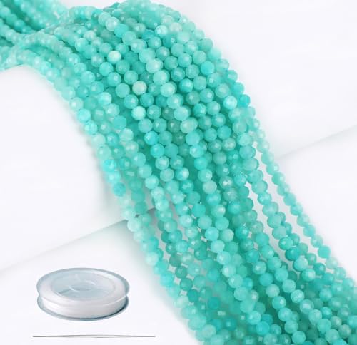 AD Beads Natürlicher Edelstein, diamantgeschliffen, mikrofacettiert, 4 mm, klein, rund, DIY-Perlen, für Halsketten, Armbänder, Schmuckherstellung (Amazonit) von AD Beads