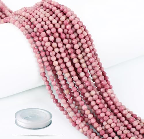 AD Beads Natürlicher Edelstein, diamantgeschliffen, mikrofacettiert, 4 mm, klein, rund, für Halsketten, Armbänder, Schmuckherstellung, Perlen (Rhodochrosit) von AD Beads