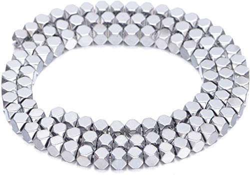 AD Beads Natürlicher Hämatit-Edelstein, facettiert, quadratisch, würfelförmig, lose Perlen, 40,6 cm (6 x 6 mm, Metallic-Silber) von AD Beads