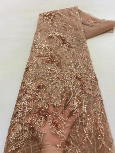 ADAOQIN Luxus Rosa Französisch Tüll Net Pailletten Spitze Stoff Afrikanische Spitze Stoff 5 Yards Für Nigeria Hochzeit Party Kleid von ADAOQIN