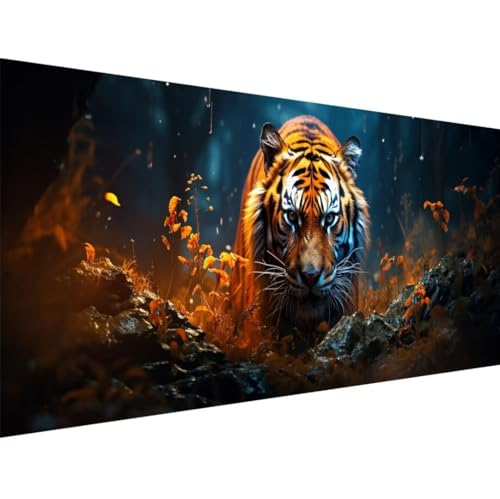 ADCCAT Diamond Painting Groß XXL 125x50cm, 5D Diamond Painting Tiger Nacht, DIY Full Diamond Painting Eckige Steine Bastelset Erwachsene, Malen Nach Zahlen Diamond Painting Geschenk Zimmer Deko O-5 von ADCCAT