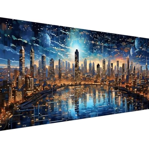 ADCCAT Fantasie Diamond Painting Kinder, 5D Diamond Painting Stadt, DIY Diamant Painting Bilder Set Erwachsene Kinder, Diamant Cross Stickerei Malerei für Geschenk Zuhause Wanddekoration 150x60cm V-7 von ADCCAT