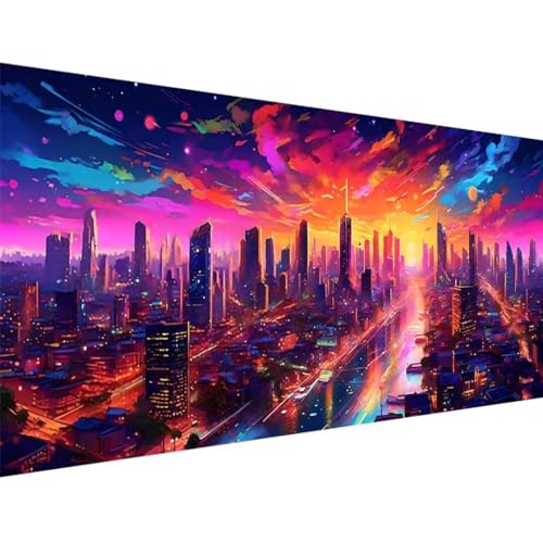 ADCCAT Stadt Diamond Painting Kinder, 5D Diamond Painting Neon, DIY Diamant Painting Bilder Set Erwachsene Kinder, Diamant Cross Stickerei Malerei für Geschenk Zuhause Wanddekoration 150x60cm q-0 von ADCCAT