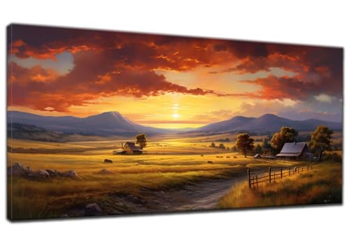 Bauernhof Diamond Painting Groß XXL 60x140cm, 5D Diamond Painting Sonnenuntergang, Full Diamond Painting Eckige Steine Bastelset Erwachsene, Malen Nach Zahlen Diamond Painting Geschenk Zimmer Deko M-2 von ADCCAT