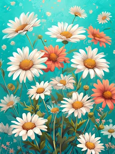 Diamond Painting Erwachsene, DIY Diamant Painting Bilder Blume, Vollbohrer Gänseblümchen Diamant Malerei Malen Nach Zahlen Cross Stickerei Bastelset Erwachsene, für Wanddeko Wohnzimmer 90x120 cm C-7 von ADCCAT