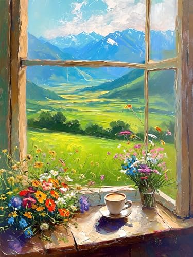 Diamond Painting Erwachsene, DIY Diamant Painting Bilder Fenster, Vollbohrer Landschaft Diamant Malerei Malen Nach Zahlen Cross Stickerei Bastelset Erwachsene, für Wanddeko Wohnzimmer 90x120 cm H-2 von ADCCAT