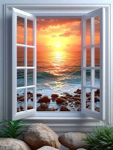 Diamond Painting Erwachsene, DIY Diamant Painting Bilder Fenster, Vollbohrer Landschaft Diamant Malerei Malen Nach Zahlen Cross Stickerei Bastelset Erwachsene, für Wanddeko Wohnzimmer 90x120 cm O-2 von ADCCAT