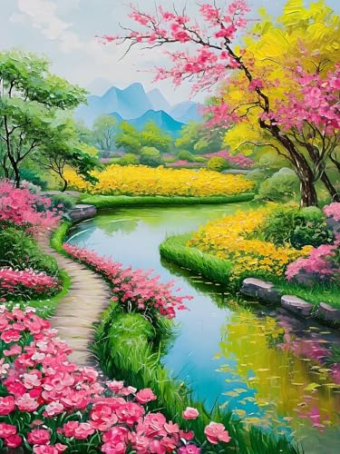 Diamond Painting Erwachsene, DIY Diamant Painting Bilder Frühling, Vollbohrer Landschaft Diamant Malerei Malen Nach Zahlen Cross Stickerei Bastelset Erwachsene, für Wanddeko Wohnzimmer 90x120 cm U-0 von ADCCAT