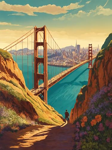 Diamond Painting Erwachsene, DIY Diamant Painting Bilder Golden Gate Bridge, Vollbohrer Landschaft Diamant Malerei Malen Nach Zahlen Cross Stickerei Bastelset Erwachsene, für Deko Zimmer 30x40cm B-1 von ADCCAT