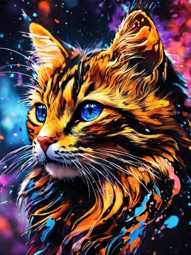 Diamond Painting Erwachsene, DIY Diamant Painting Bilder Katze, Vollbohrer Farbe Diamant Malerei Malen Nach Zahlen Cross Stickerei Bastelset Erwachsene, für Geschenk, Wanddeko Wohnzimmer 90x120 cm N-3 von ADCCAT