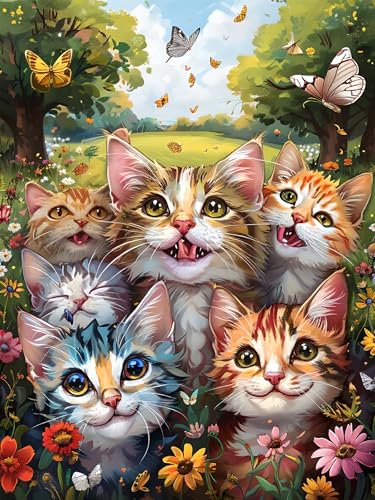 Diamond Painting Erwachsene, DIY Diamant Painting Bilder Katze, Vollbohrer Schmetterling Diamant Malerei Malen Nach Zahlen Cross Stickerei Bastelset Erwachsene, für Wanddeko Wohnzimmer 90x120 cm I-4 von ADCCAT