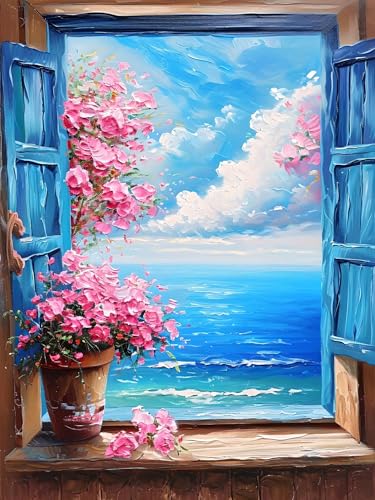 Diamond Painting Erwachsene, DIY Diamant Painting Bilder Landschaft, Vollbohrer Fenster Diamant Malerei Malen Nach Zahlen Cross Stickerei Bastelset Erwachsene, für Wanddeko Wohnzimmer 40x50 cm A-5 von ADCCAT