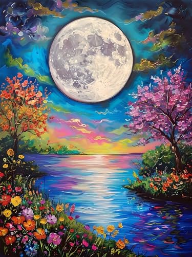 Diamond Painting Erwachsene, DIY Diamant Painting Bilder Mond, Vollbohrer Landschaft Diamant Malerei Malen Nach Zahlen Cross Stickerei Bastelset Erwachsene, für Home Wanddeko Wohnzimmer 90x120 cm Z-0 von ADCCAT