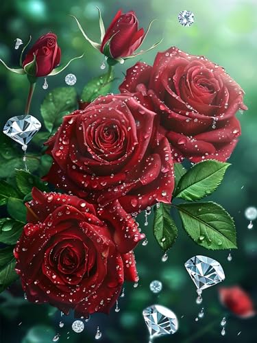 Diamond Painting Erwachsene, DIY Diamant Painting Bilder Rose, Vollbohrer Blume Diamant Malerei Malen Nach Zahlen Cross Stickerei Bastelset Erwachsene, für Geschenk, Wanddeko Wohnzimmer 40x50 cm I-8 von ADCCAT