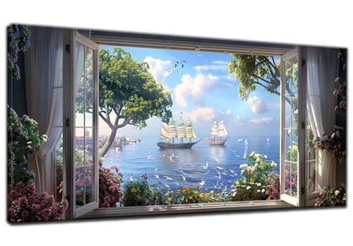 Diamond Painting Erwachsene,5D Diamond Painting Groß XXL Fenster 30x70cm,DIY Landschaft Diamant Painting Bilder Kreuzstich Crystal Arts Craft Malerei Kits,Diamond Painting Set für Home Wand Dekor Z-4 von ADCCAT