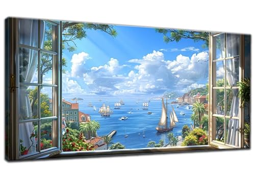 Diamond Painting Fenster, Diamant Painting Bilder Landschaft Malerei Kits, Diamond Painting Erwachsene und Kinder Cross Stickerei Kunst Kits, Diamant Malerei Set für Wanddeko Wohnzimmer 50x110cm P-0 von ADCCAT