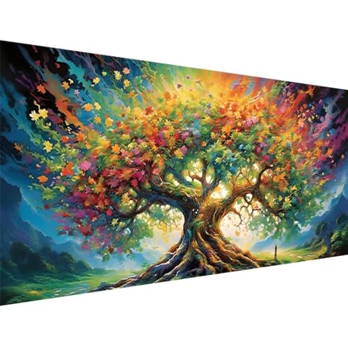 Diamond Painting Groß XXL 125x50cm, 5D Diamond Painting Lebensbaum Farbe, DIY Full Diamond Painting Eckige Steine Bastelset Erwachsene, Malen Nach Zahlen Diamond Painting Geschenk Zimmer Deko j-3 von ADCCAT