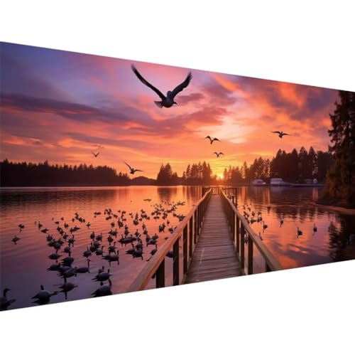 Diamond Painting Groß XXL 125x50cm, 5D Diamond Painting Sonnenuntergang Seebrücke, DIY Full Diamond Painting Eckige Steine Bastelset Erwachsene, Malen Nach Zahlen Diamond Painting Geschenk Deko H-8 von ADCCAT