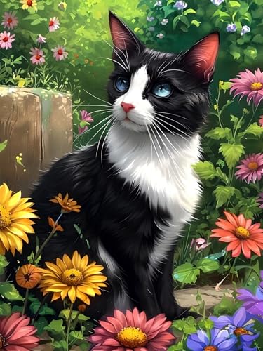 Diamond Painting Set für Erwachsene, Diamond Painting Katze Bilder, 5D Blume Diamond Painting Klein für Kinder, Diamond Painting Zubehör Set für Wohnzimmer und Schlafzimmer Wanddeko (40x50 cm) V-5 von ADCCAT