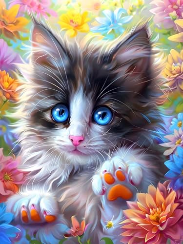 Diamond Painting Set für Erwachsene, Diamond Painting Katze Bilder, 5D Blumen Diamond Painting Klein für Kinder, Diamond Painting Zubehör Set für Wohnzimmer und Schlafzimmer Wanddeko (90x120 cm) W-7 von ADCCAT