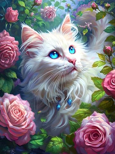 Diamond Painting Set für Erwachsene, Diamond Painting Rose Bilder, 5D Katze Diamond Painting Klein für Kinder, Diamond Painting Zubehör Set für Wohnzimmer und Schlafzimmer Wanddeko (60x80 cm) B-8 von ADCCAT