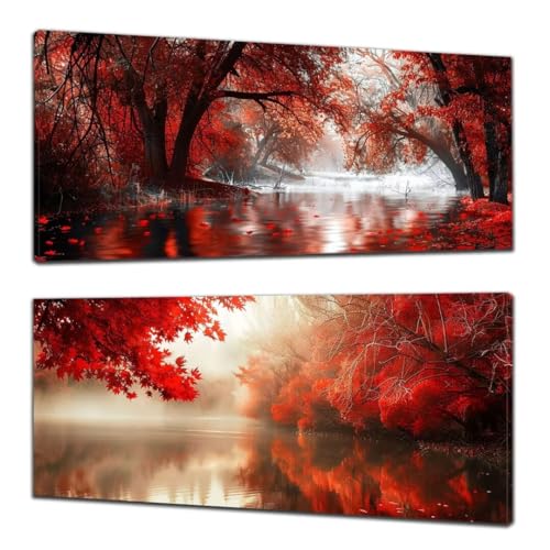 roter Baum Diamond Painting Kinder,2 Stück Diamond Painting Landschaft,DIY Diamant Painting Bilder Set Erwachsene Kinder,Diamant Cross Stickerei Malerei für Geschenk Zuhause Wanddekoration 40x90cm P-8 von ADCCAT