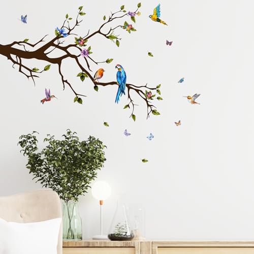 Bunte Vogel auf Baumzweig Wandaufkleber, abnehmbare kreative Vogel Wandaufkleber, schöne Vögel Dekor, DIY Vinyl Kunst Wandbilder für Jungen Mädchen Kinder Schlafzimmer Wohnzimmer Kinderzimmer von ADECNS