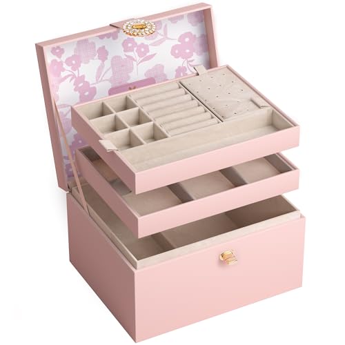 AdelDream Schmuckkästchen Schmuckschatullen Schmuckaufbewahrungsbox Schmuckbox mit Knöpfen Geburtstags- und Feiertagsgeschenke für Damen Töchter und Freunde Rosa von ADEL DREAM