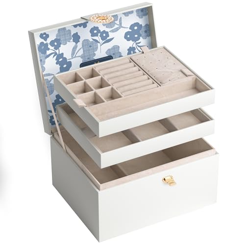 AdelDream Schmuckkästchen Schmuckschatullen Schmuckaufbewahrungsbox Schmuckbox mit Knöpfen Geburtstags- und Feiertagsgeschenke für Damen Töchter und Freunde Weiß von ADEL DREAM