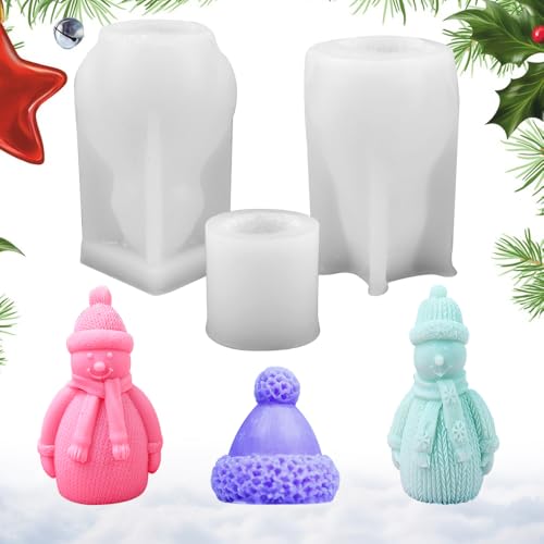 ADERTOS 3 Stück Weihnachten Silikonform 3D Schneemann Kerzenform Weihnachten Silikon Kerzen Gießform Weihnachtsmützen Harz Formen zum Gießen für Kerzenherstellung Fondant Handwerk Dekoration von ADERTOS