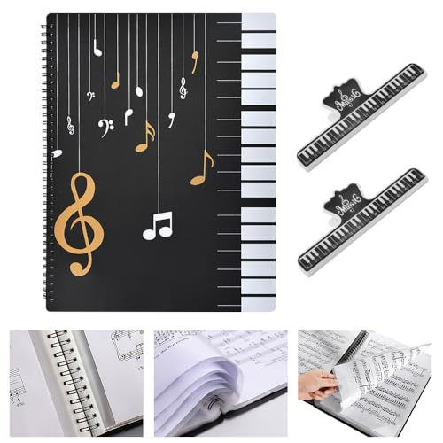 ADERTOS Notenmappen A4 Chormappen Schwarz Notenordner Mappe für Notenblätter 30 Tasche Musiknote Mappe mit Ringbuch Klarsichthüllen Kunststoff Registermappen Music Sheet Folder Chor Konzer Chorfolder von ADERTOS