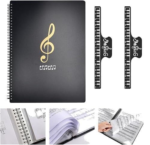 ADERTOS Notenmappen A4 Chormappen Schwarz Notenordner Mappe für Notenblätter 30 Tasche Musiknote Mappe mit Ringbuch Klarsichthüllen Kunststoff Registermappen Music Sheet Folder Chor Konzer Chorfolder von ADERTOS