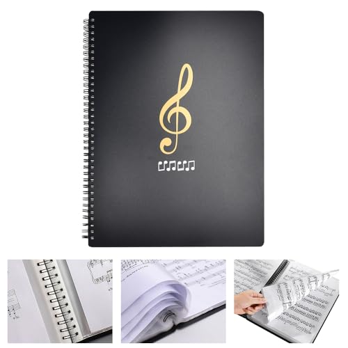 ADERTOS Notenmappen A4 Chormappen Schwarz Notenordner Mappe für Notenblätter 30 Tasche Musiknote Mappe mit Ringbuch Klarsichthüllen Kunststoff Registermappen Music Sheet Folder Chor Konzer Chorfolder von ADERTOS