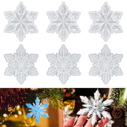 Weihnachtsharzformen ADERTOS 6 Stücke Silikonformen Weihnachten Schneeflocken Silikon Resin Form Epoxidharz Formen Schneeflocke Anhänger Harzform Schneeflocke Gießform für DIY Weihnachts Anhänger Deko von ADERTOS