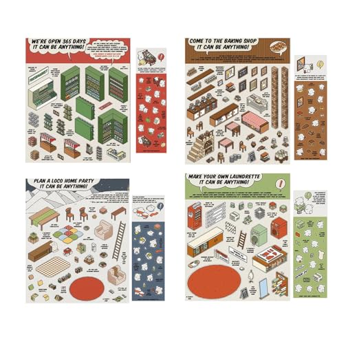 ADFUGE 4 Sets DIY 3D House Stickers, 3D House Sticker Scene DIY Miniature Scene, Korean Cartoon Miniature Scene Stickers 3D Stacking Three-Dimensional House Landscaping Scene Stickers (Set B) von ADFUGE