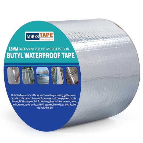 ADHES 1.5mm Dick Wasserdichtes Butylband, Starkes Selbstklebendes DichtungsbäNder 100mm x 5m x 1 Rollen Silber Aluminiumfolie Klebeband für, Bauwerke, Fassaden, Wohnwagen, Fenster, Container von ADHES TAPE PURSUIT OF PERFECTION