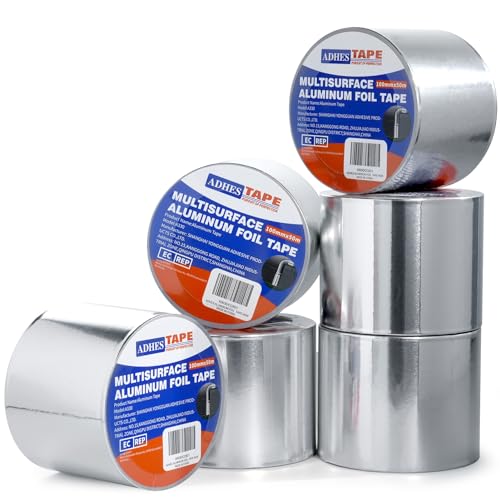 ADHES Aluminium Folienband hitzebeständiges klebeband metallklebeband silber, Hält 80 °C bis 100 °C stand, 4inch x 55yard (100mm x 50m), 6 Rollen von ADHES TAPE PURSUIT OF PERFECTION