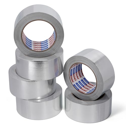 ADHES Aluminiumklebebänder Verstärkt mit einem Glasgittergewebe Folienband, Hält 80 °C bis 100 °C stand, hitzebeständiges klebeband metallklebeband silber 2inch x 27yards (50mm x 25m), 6 Rollen von ADHES TAPE PURSUIT OF PERFECTION