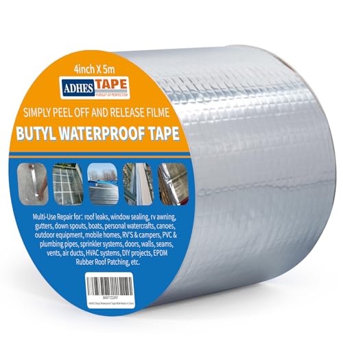 ADHES Butylband Dichtungsbänder, 10cm x 5m, 47 mil Dick Silber Aluminiumfolie Tape Wasserdichtes Klebeband für Teichbau, Bauwerke, Fassaden, Dach, Wohnwagen, Fenster, Container, Flachdach von ADHES TAPE PURSUIT OF PERFECTION