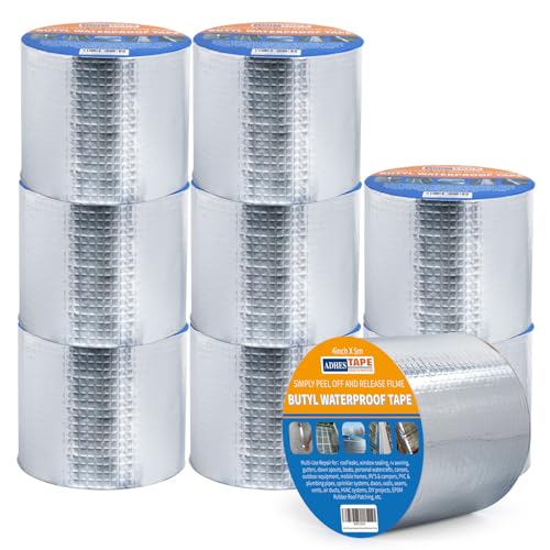 ADHES Butylband Dichtungsbänder, 10cm x 5m x 9 Rollen, 47 mil Dick Silber Aluminiumfolie Tape Wasserdichtes Klebeband für Teichbau, Bauwerke, Fassaden, Dach, Wohnwagen, Fenster, Container, Flachdach von ADHES TAPE PURSUIT OF PERFECTION