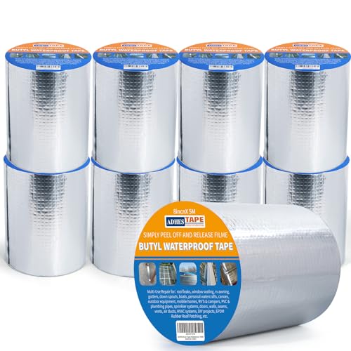 ADHES Butylband Dichtungsbänder, 15cm x 5m x 20 Rollen, 47 mil Dick Silber Aluminiumfolie Tape Wasserdichtes Klebeband für Teichbau, Bauwerke, Fassaden, Dach, Wohnwagen, Fenster, Container, Flachdach von ADHES TAPE PURSUIT OF PERFECTION