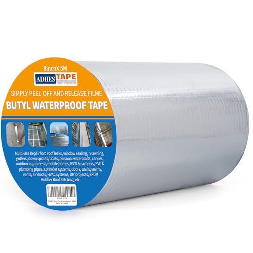 ADHES Butylband Dichtungsbänder, 20cm x 5m, 47 mil Dick Silber Aluminiumfolie Tape Wasserdichtes Klebeband für Teichbau, Bauwerke, Fassaden, Dach, Wohnwagen, Fenster, Container, Flachdach von ADHES TAPE PURSUIT OF PERFECTION