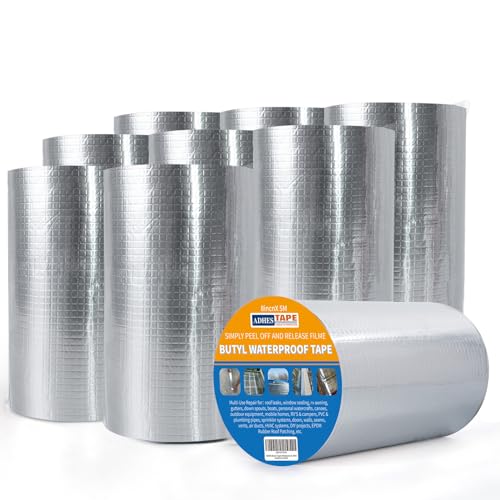 ADHES Butylband Dichtungsbänder, 20cm x 5m x 9 Rollen, 47 mil Dick Silber Aluminiumfolie Tape Wasserdichtes Klebeband für Teichbau, Bauwerke, Fassaden, Dach, Wohnwagen, Fenster, Container, Flachdach von ADHES TAPE PURSUIT OF PERFECTION