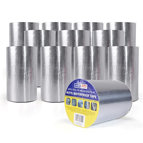 ADHES Butylband Dichtungsbänder Silber Aluminiumfolie Tape Wasserfestes Klebeband Reperaturband für Dach, Wohnwagen, Flachdach, 100mm x 5m，12Rollen von ADHES TAPE PURSUIT OF PERFECTION