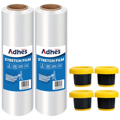 ADHES TAPE 2 Rollen Strechfolienrolle Für Möbel Transparente Wickelfolie 380mm x 305m, 60 Gauge,Strechfolienrolle Verpackungsfolie Kunststofffolie Schrumpffolie für Palettenverpackung, Versand, Umzug von ADHES TAPE PURSUIT OF PERFECTION